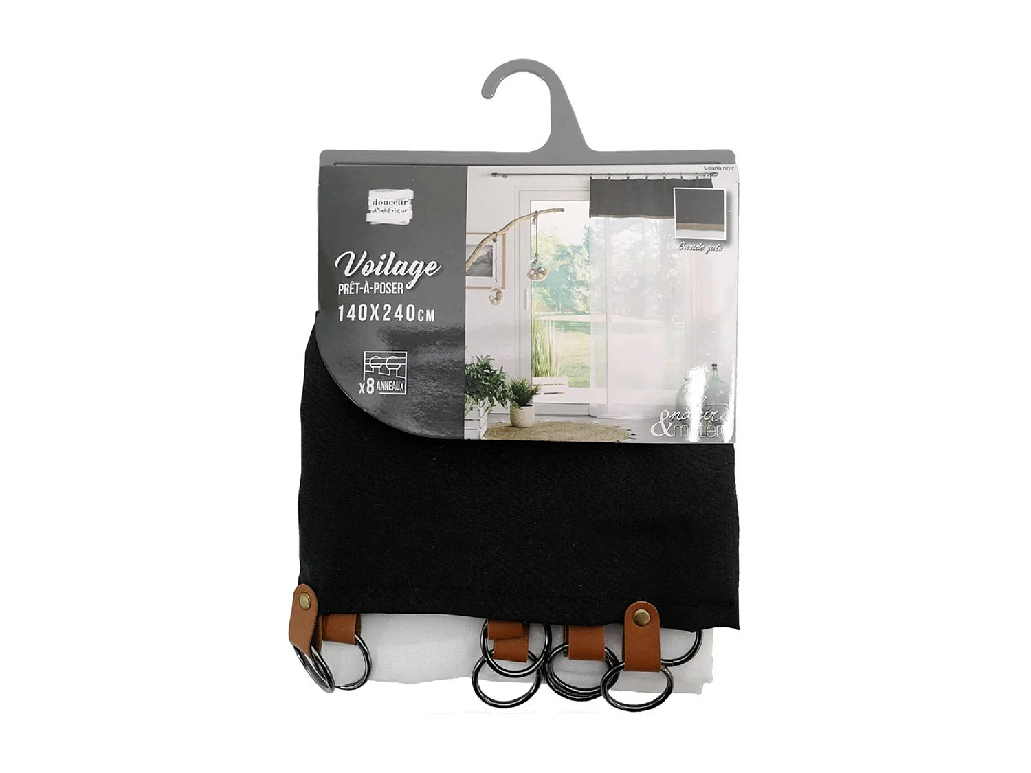 Rideau Voilage à Anneaux "Leana" 140x240cm Noir