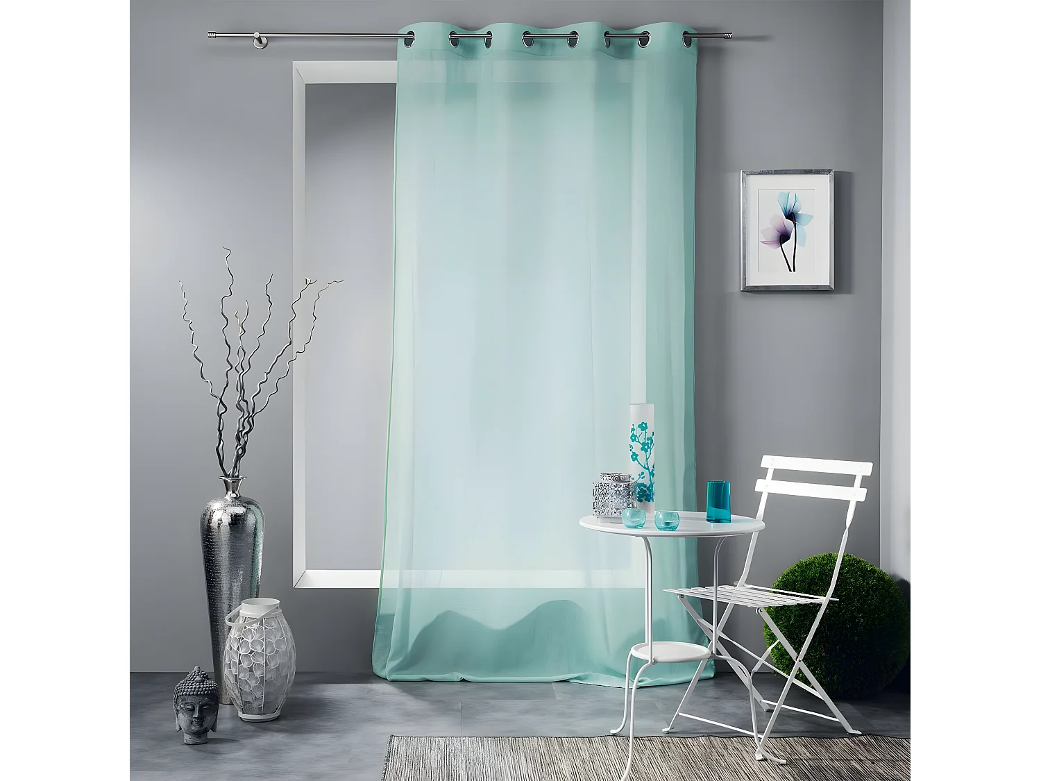 Rideau Voilage à Œillets "Mitsy" 140x240cm Bleu Ciel