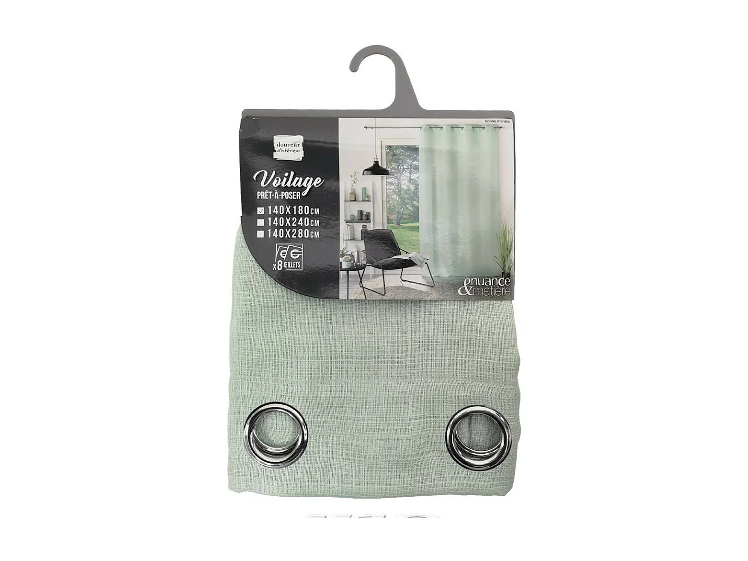 Rideau Voilage à Œillets "Soane" 140x180cm Menthe