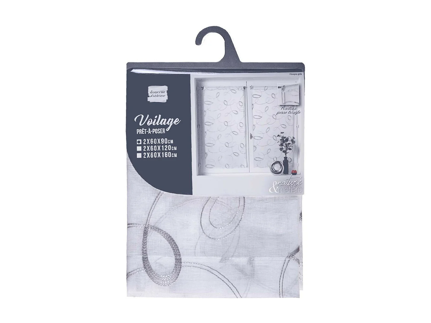 Paire de Voilages "Hoops" 60x90cm Gris