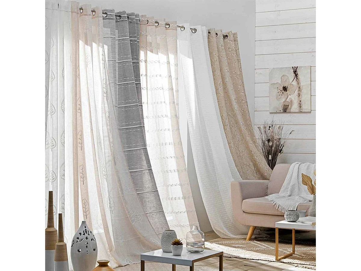 Rideau Voilage à Œillets "Aloria" 140x240cm Gris