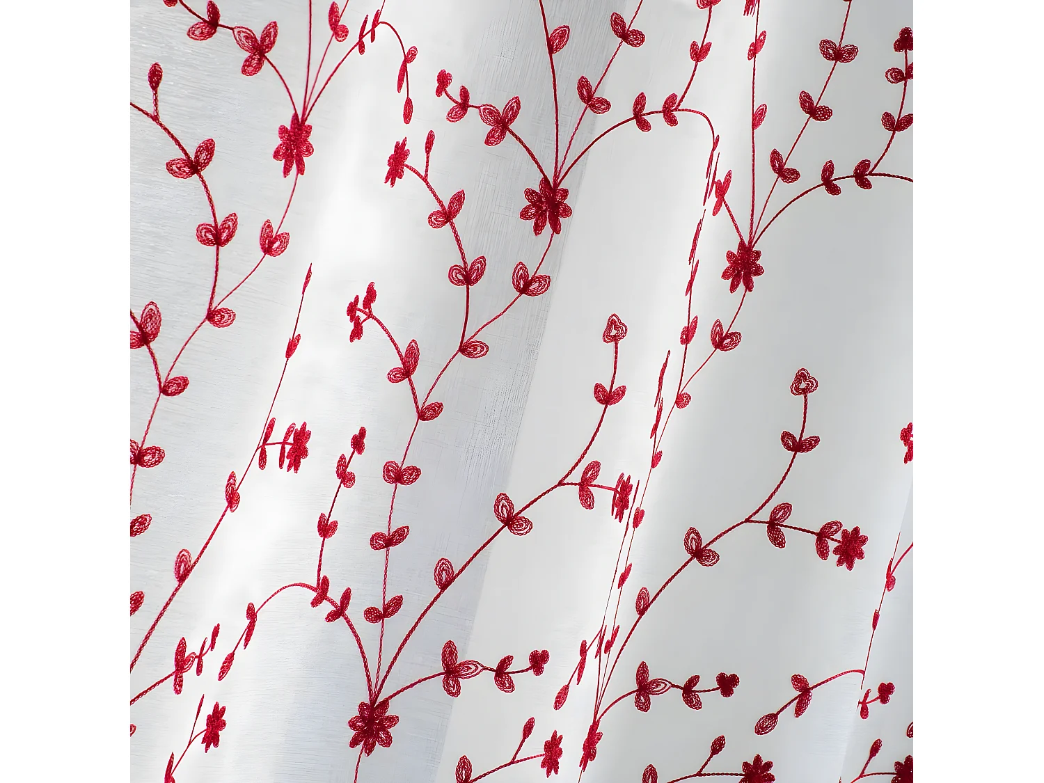 Rideau Voilage à Œillets "Petite Fleur" 140x240cm Blanc & Rouge