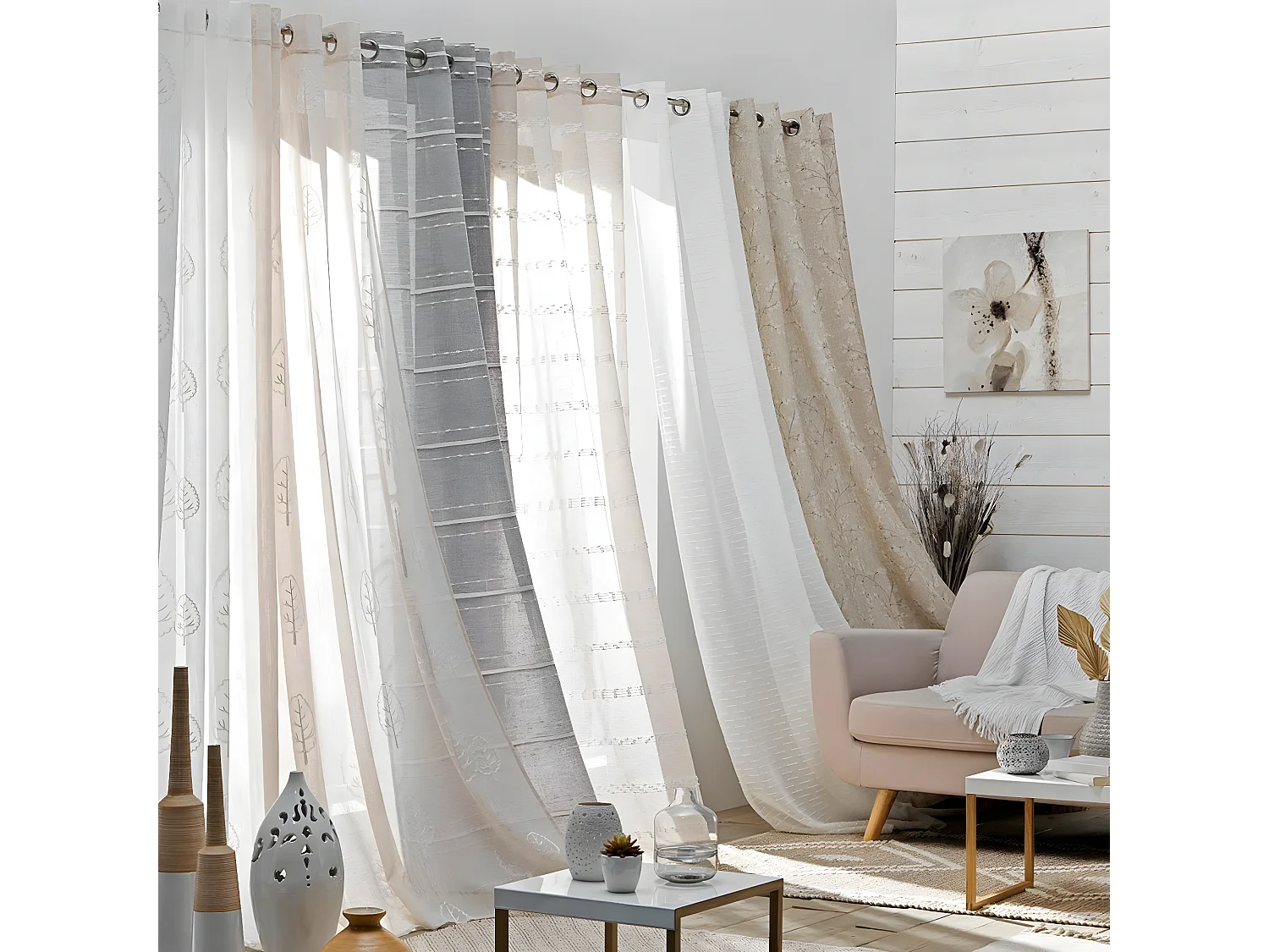 Rideau Voilage à Œillets "Estella" 140x240cm Naturel