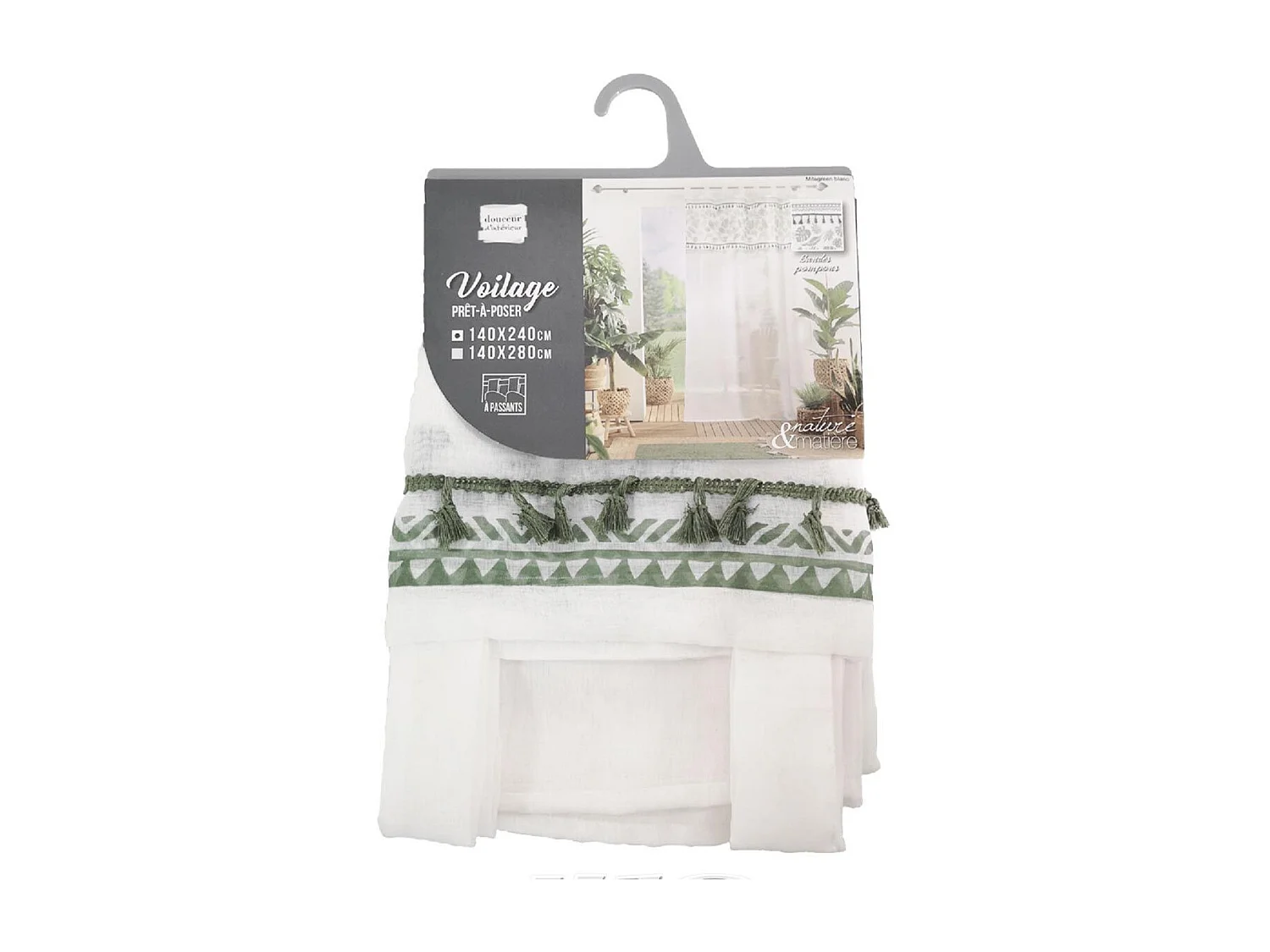 Rideau Voilage à Passants "Milagreen" 140x240cm Blanc