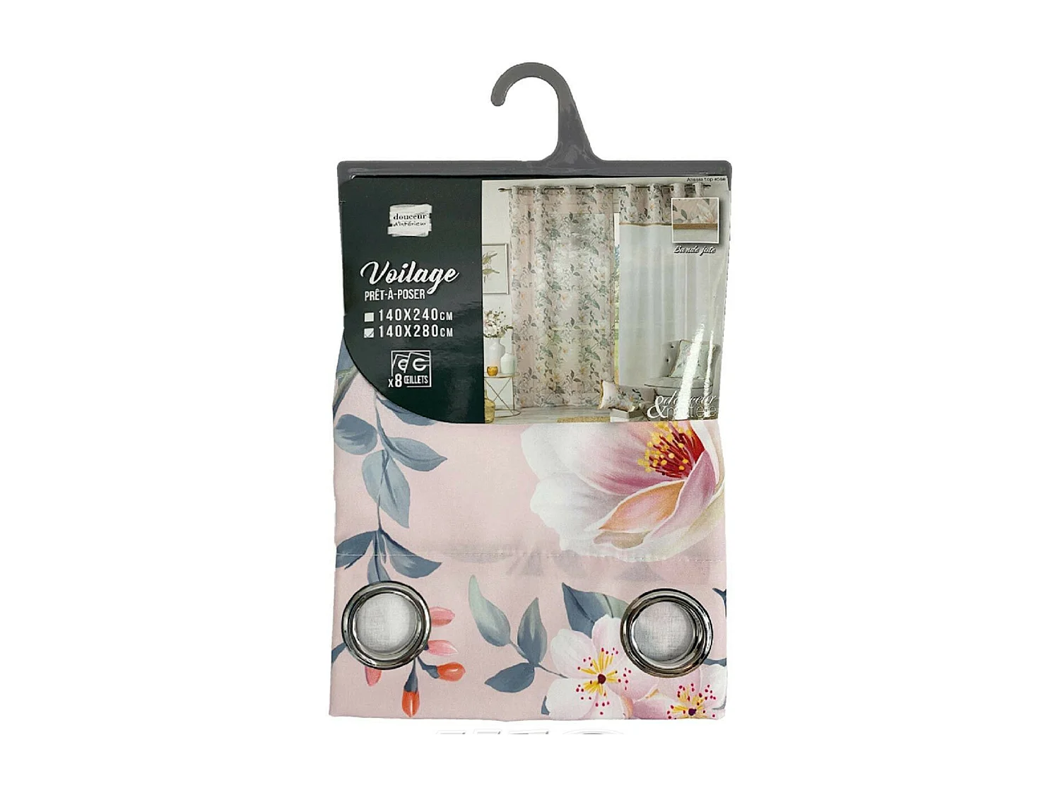 Rideau Voilage à Œillets "Alissia" 140x280cm Rose