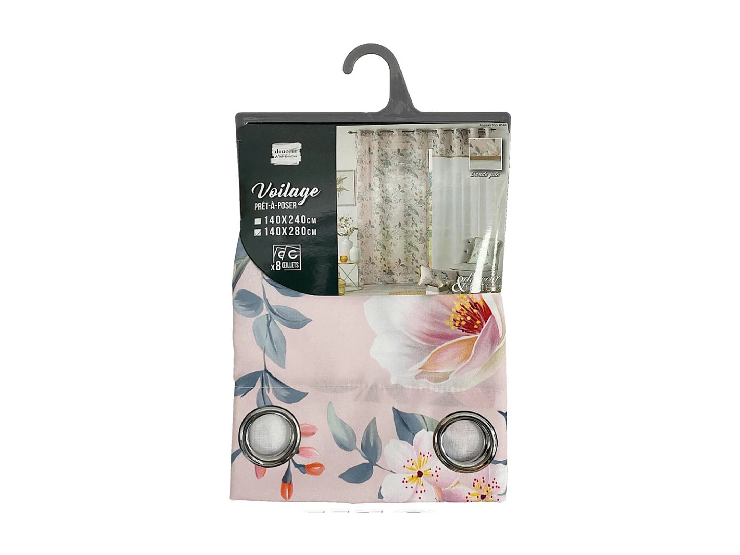 Rideau Voilage à Œillets "Alissia" 140x280cm Rose