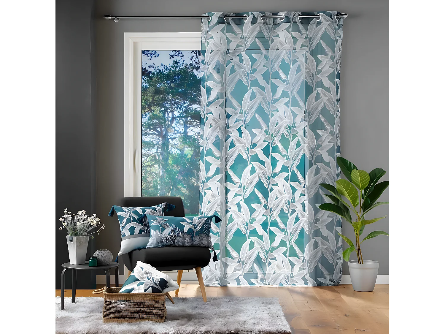 Rideau Voilage à Œillets "Isibelle" 140x240cm Bleu