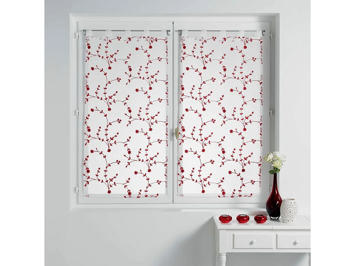 Paire de Voilages "Petite Fleur" 60x160cm Blanc & Rouge