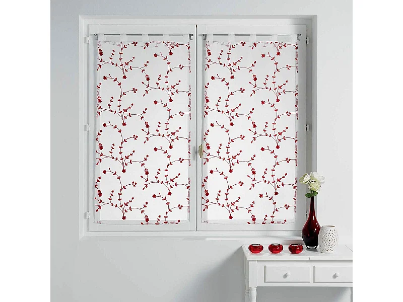 Paire de Voilages "Petite Fleur" 60x160cm Blanc & Rouge