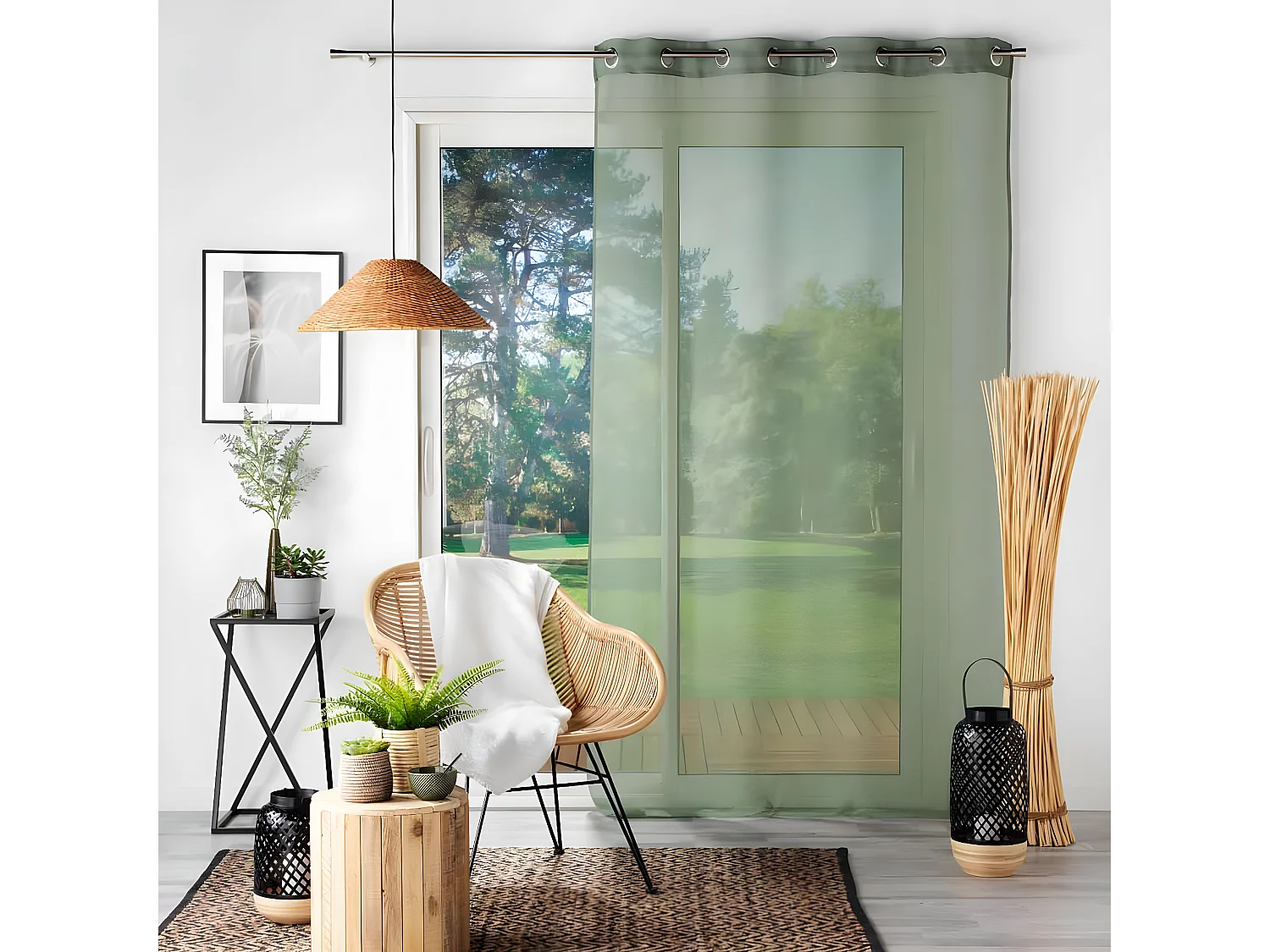 Rideau Voilage à Œillets "Sandra" 140x180cm Kaki