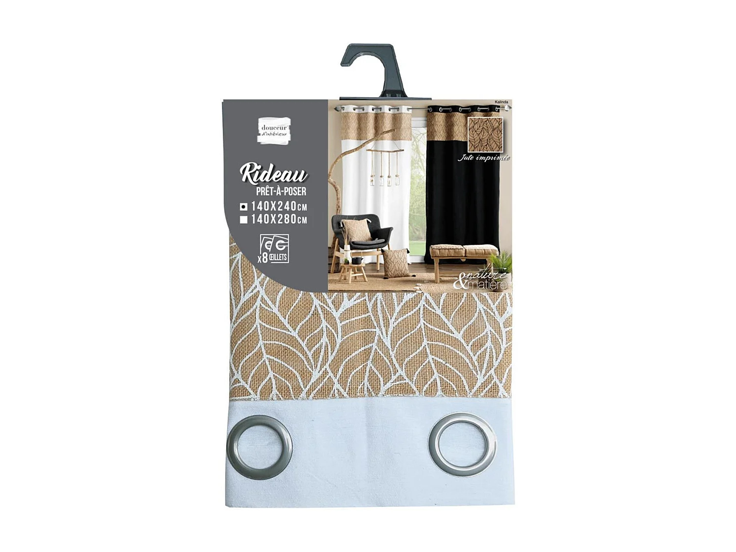 Rideau à Œillets Imprimé "Kalinda" 140x240cm Blanc