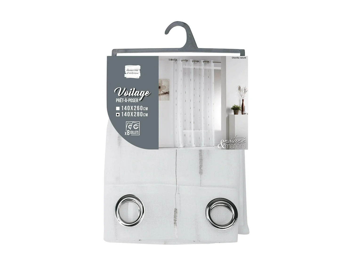 Rideau Voilage à Œillets "Chenilla" 140x280cm Naturel