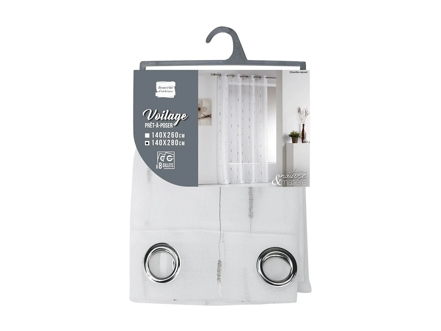 Rideau Voilage à Œillets "Chenilla" 140x280cm Naturel