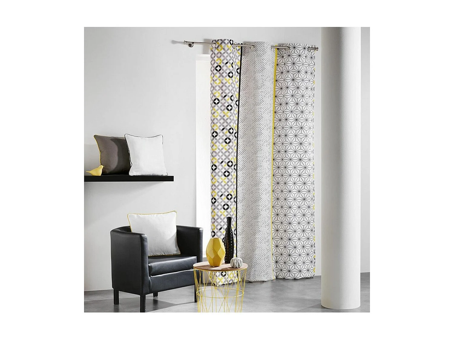 Rideau "Remix" 140x240cm Gris & Jaune