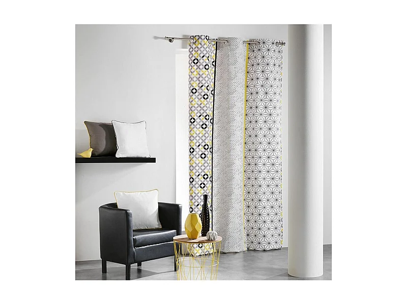Rideau "Remix" 140x240cm Gris & Jaune