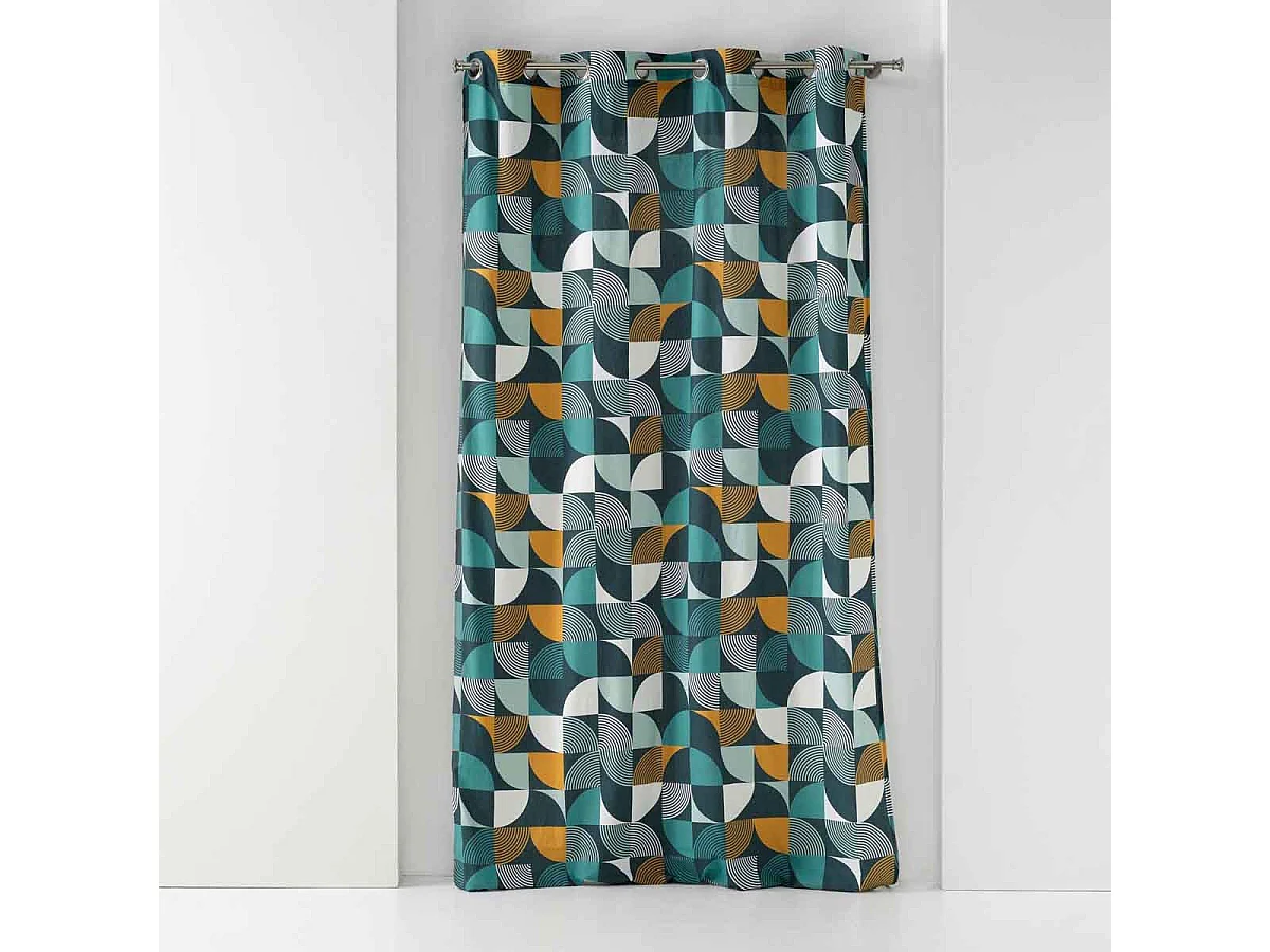 Rideau à Œillets Imprimé "Rythmo" 140x240cm Bleu