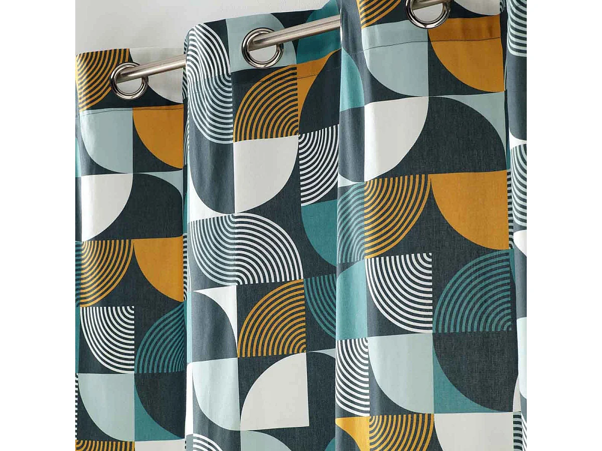 Rideau à Œillets Imprimé "Rythmo" 140x240cm Bleu