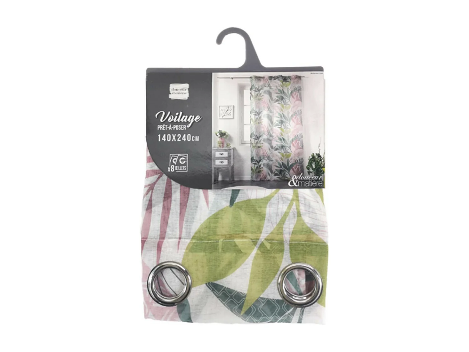 Rideau Voilage à Œillets "Assana" 140x240cm Rose