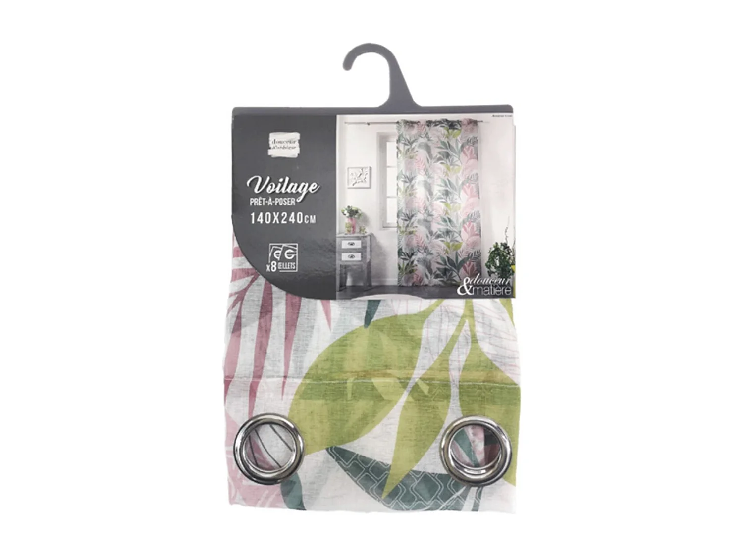 Rideau Voilage à Œillets "Assana" 140x240cm Rose