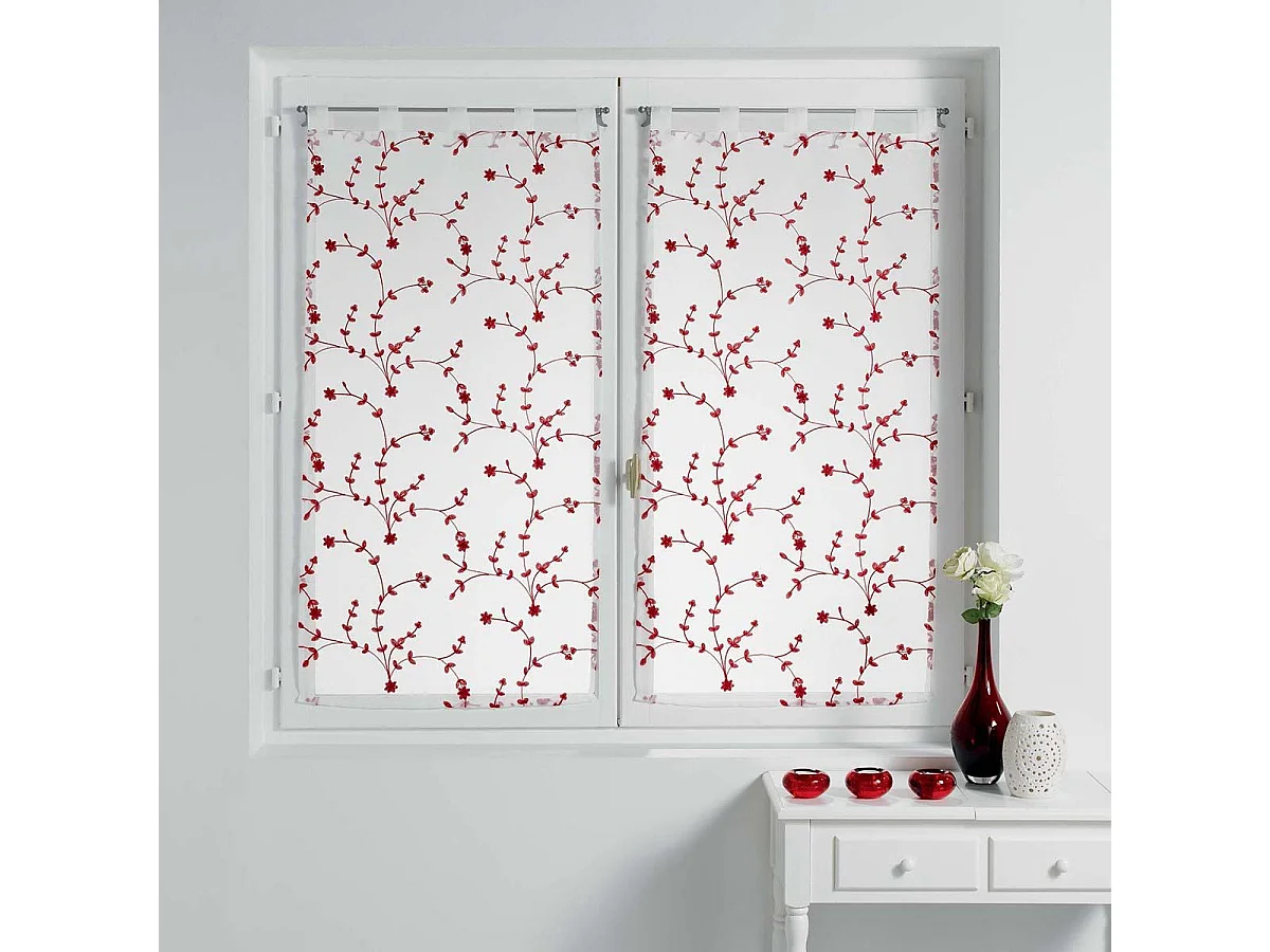 Paire de Voilages "Petite Fleur" 60x120cm Blanc & Rouge