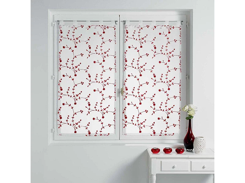 Paire de Voilages "Petite Fleur" 60x120cm Blanc & Rouge
