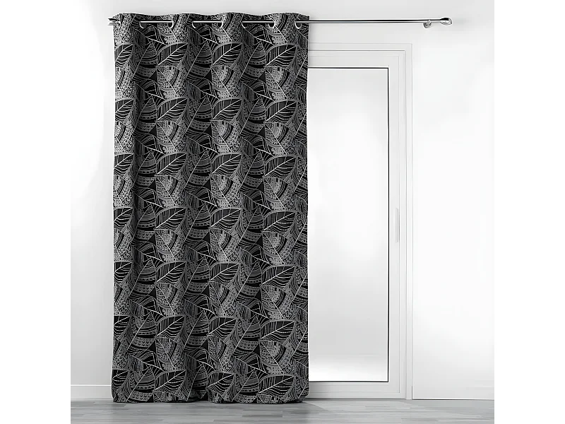 Rideau à Œillets Jacquard "Floriss" 140x260cm Noir