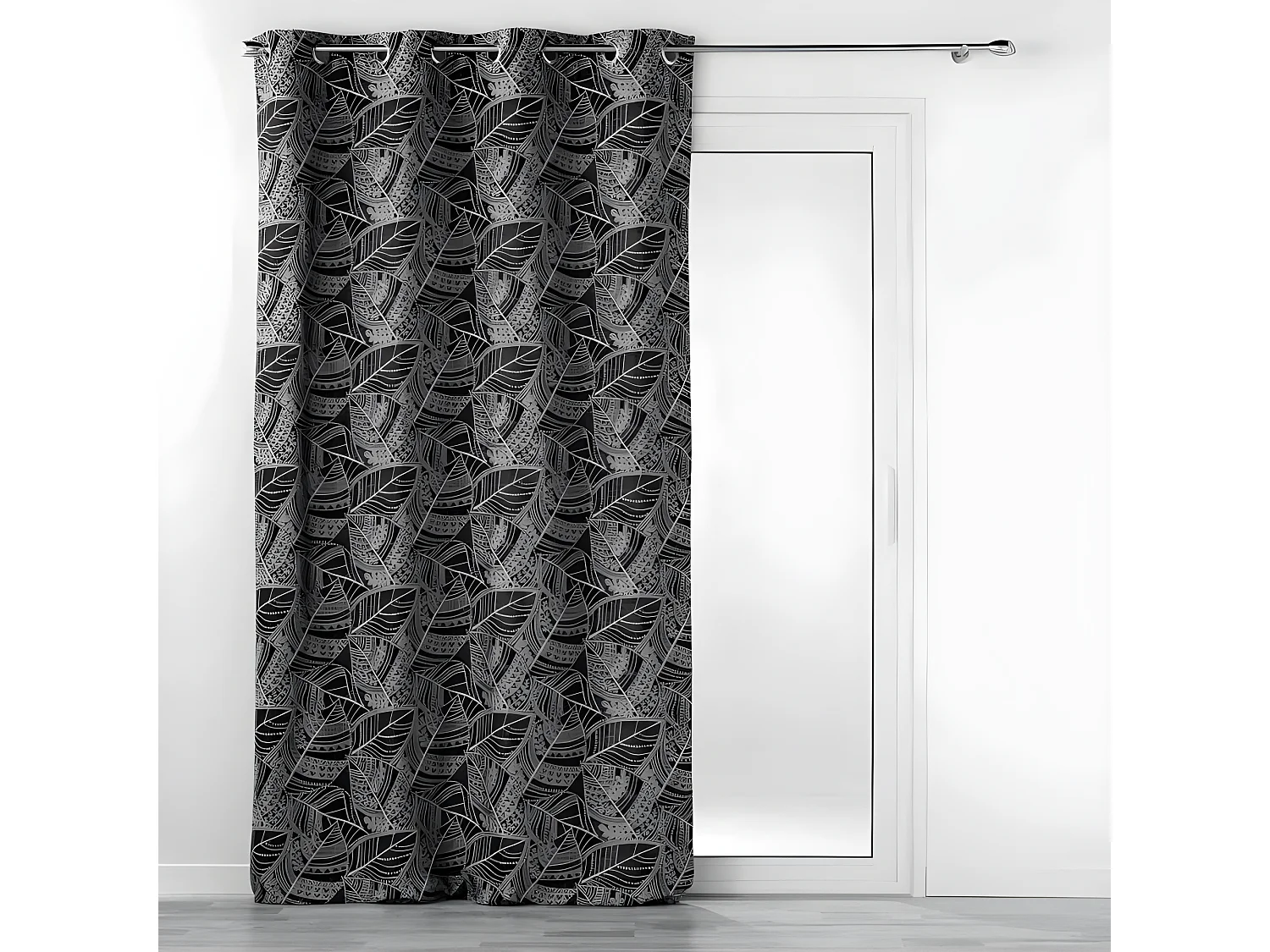 Rideau à Œillets Jacquard "Floriss" 140x260cm Noir