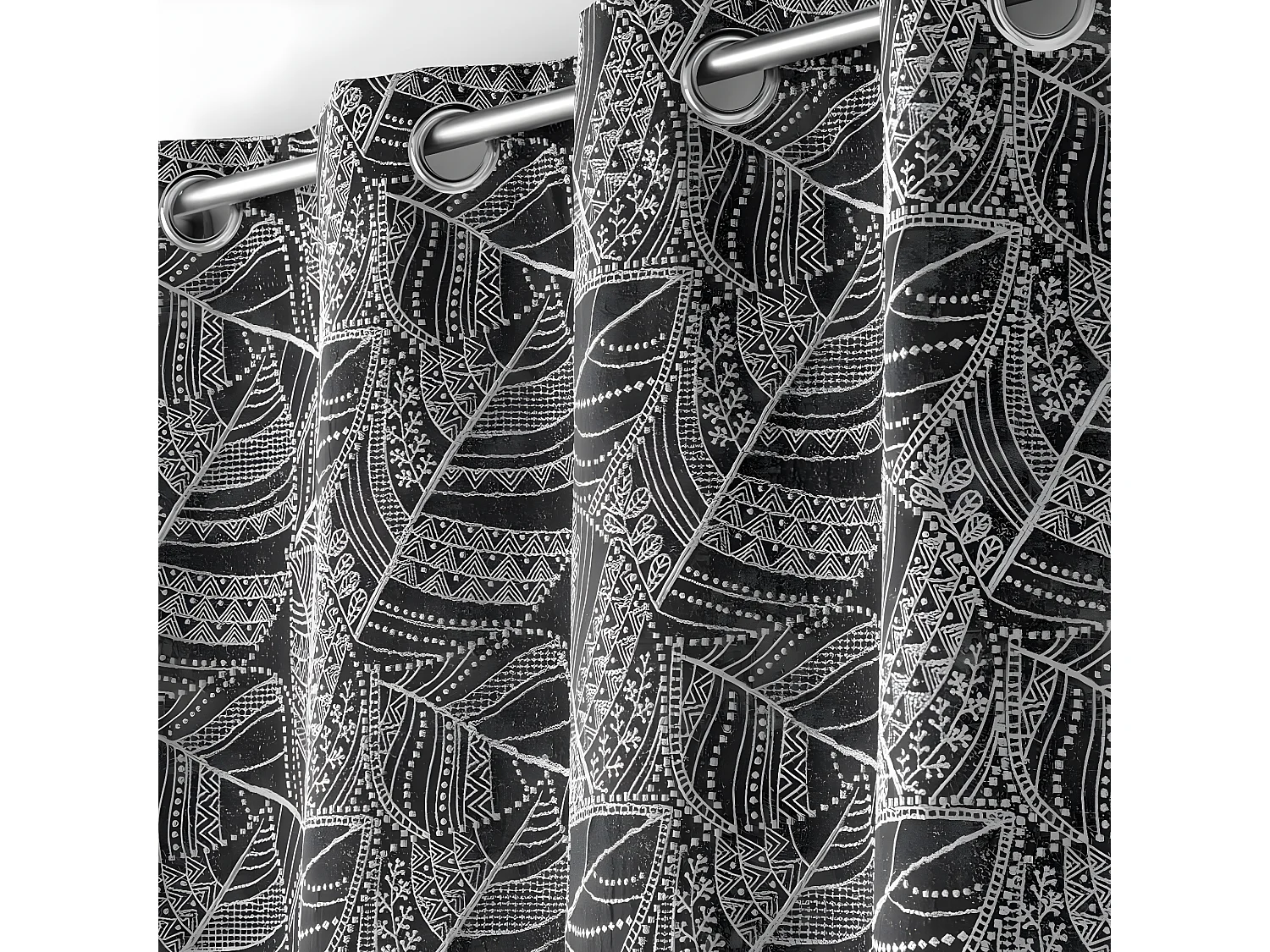 Rideau à Œillets Jacquard "Floriss" 140x260cm Noir