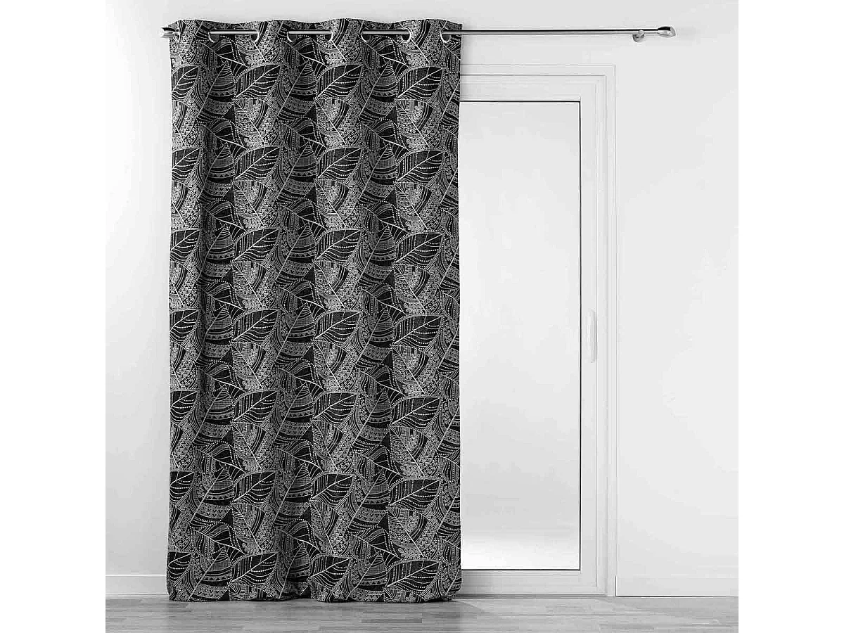 Rideau à Œillets Jacquard "Floriss" 140x260cm Noir