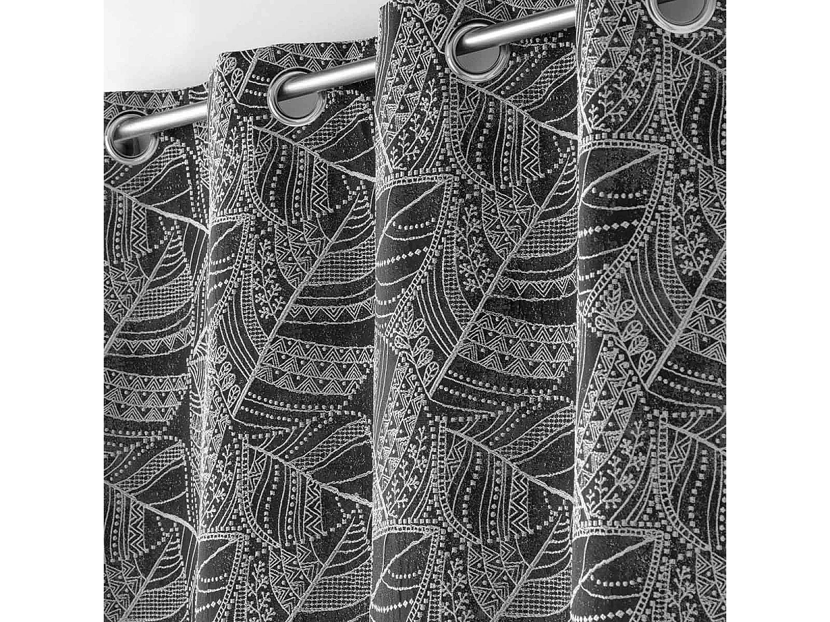 Rideau à Œillets Jacquard "Floriss" 140x260cm Noir