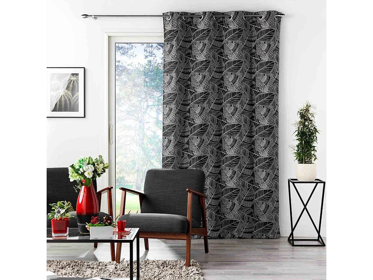 Rideau à Œillets Jacquard "Floriss" 140x260cm Noir