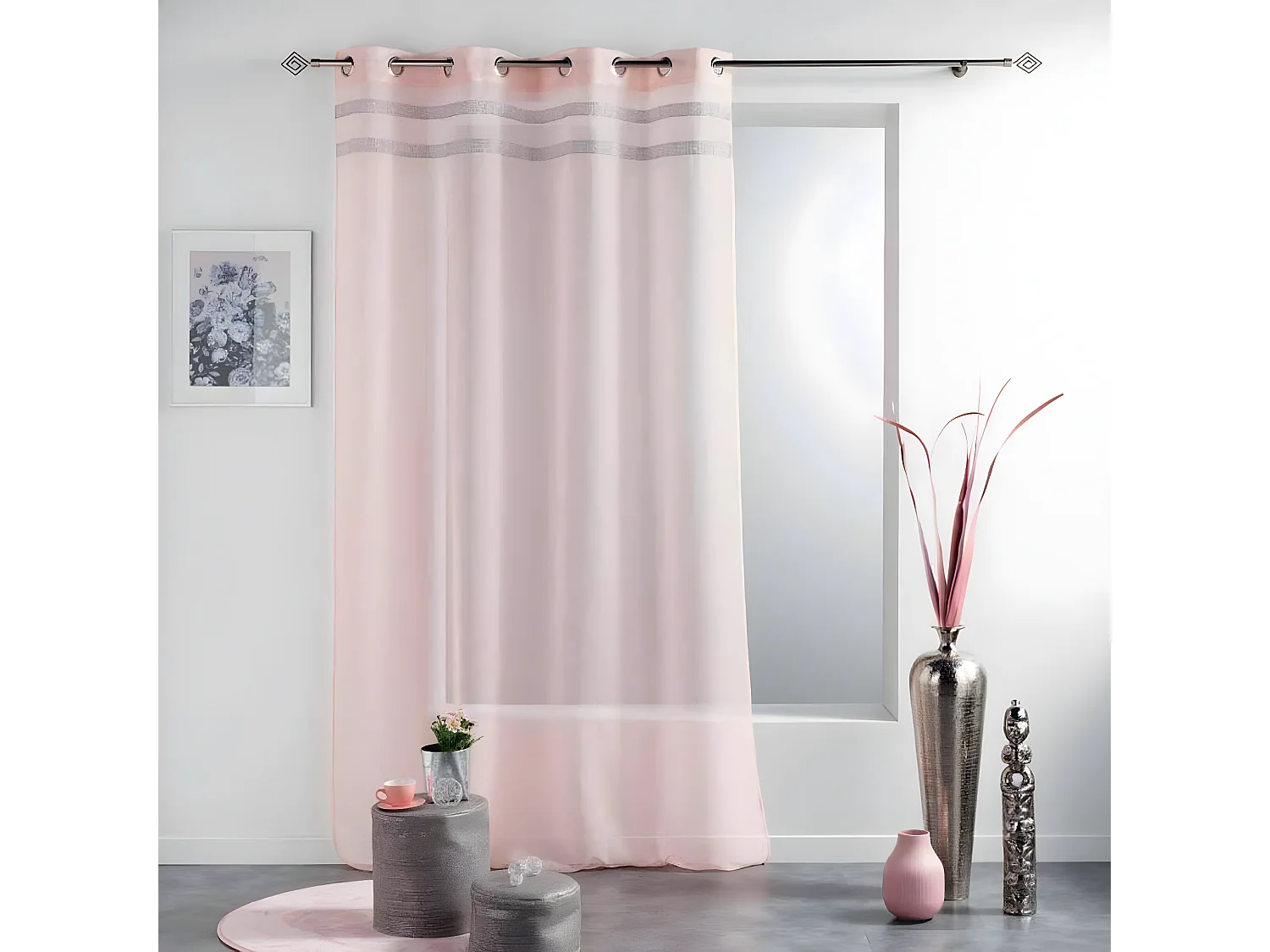 Rideau Voilage à Œillets "Satinela" 140x240cm Rose