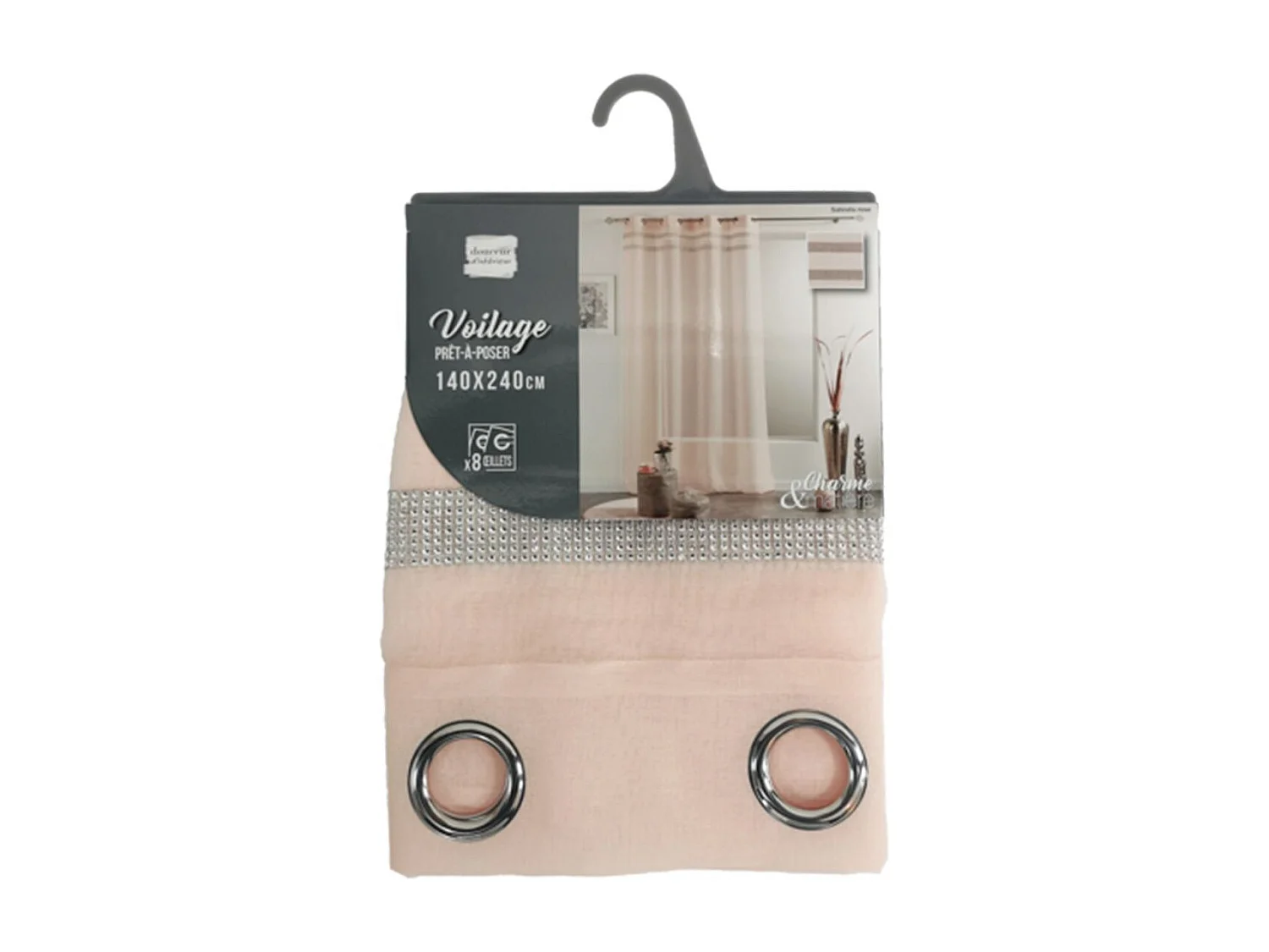 Rideau Voilage à Œillets "Satinela" 140x240cm Rose