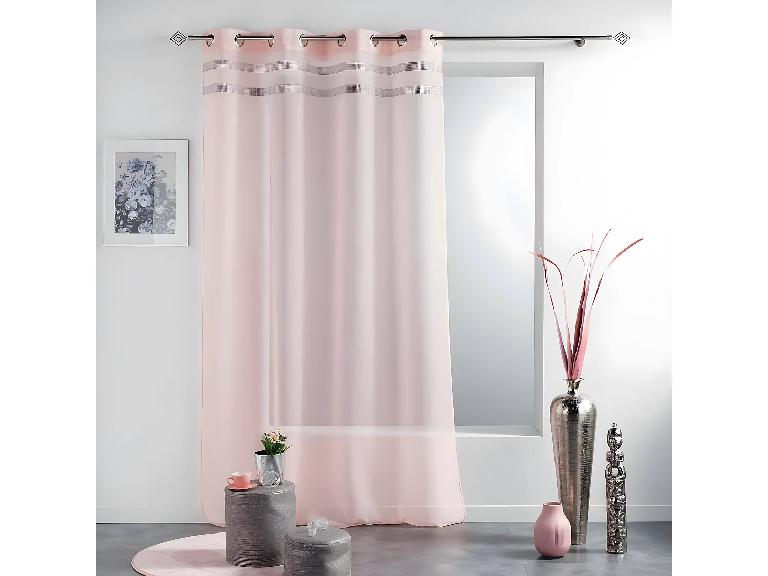 Rideau Voilage à Œillets "Satinela" 140x240cm Rose