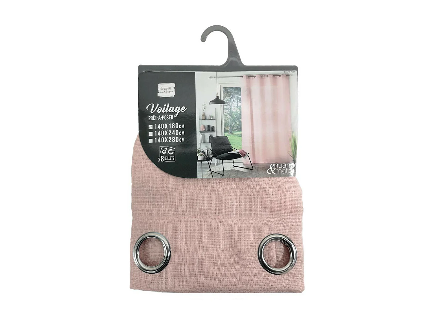 Rideau Voilage à Œillets "Soane" 140x180cm Rose