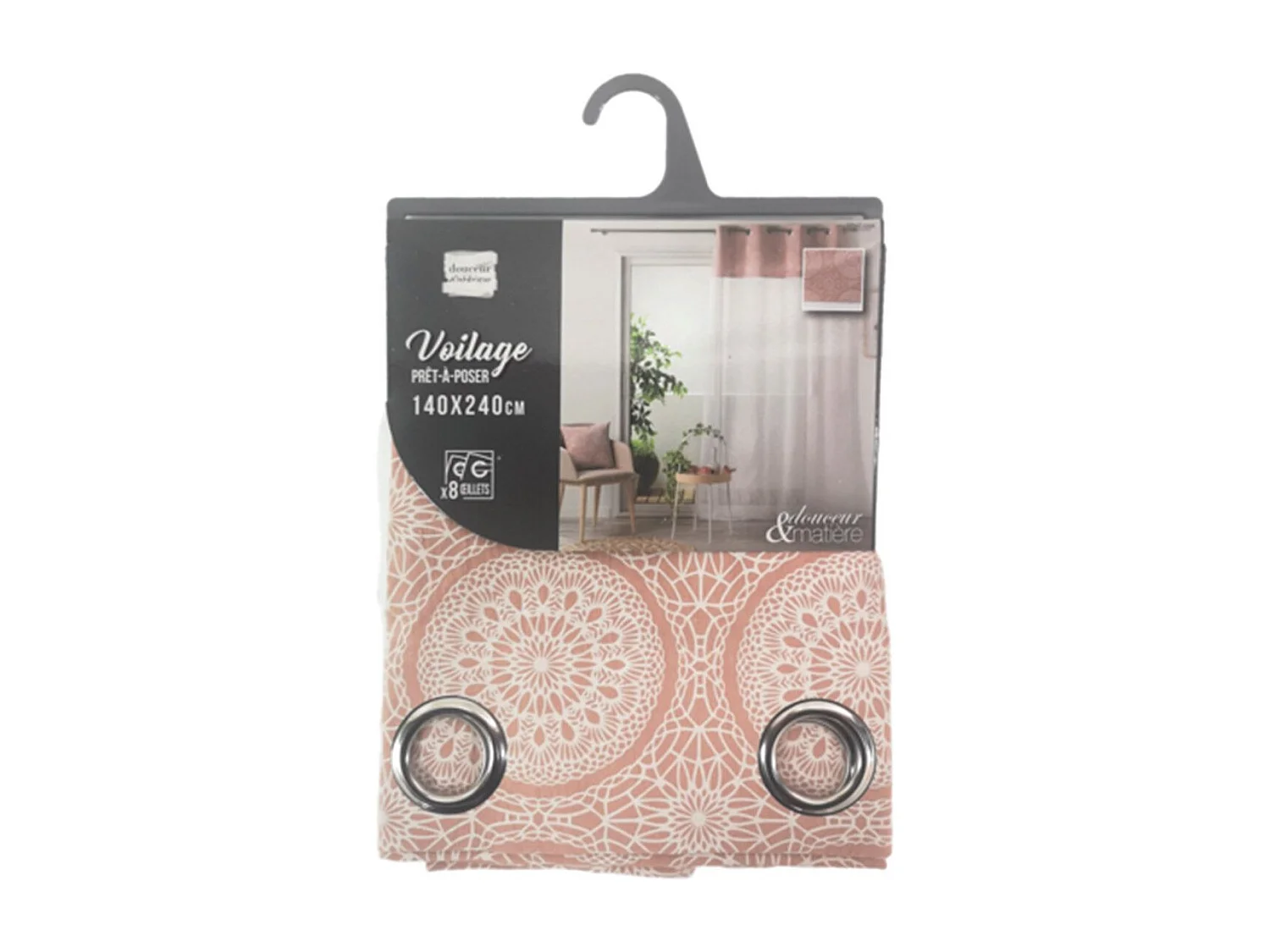 Rideau Voilage à Œillets "Sibel" 140x240cm Rose