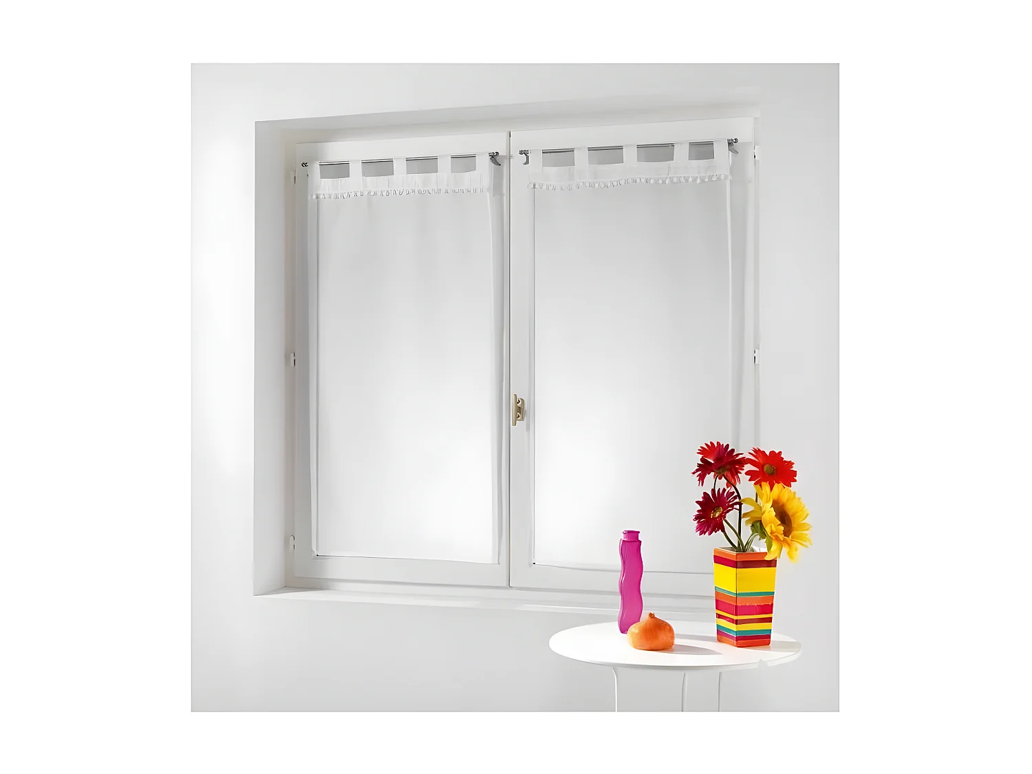 Paire de Voilages à Pompons "Poupette" 60x90cm Blanc