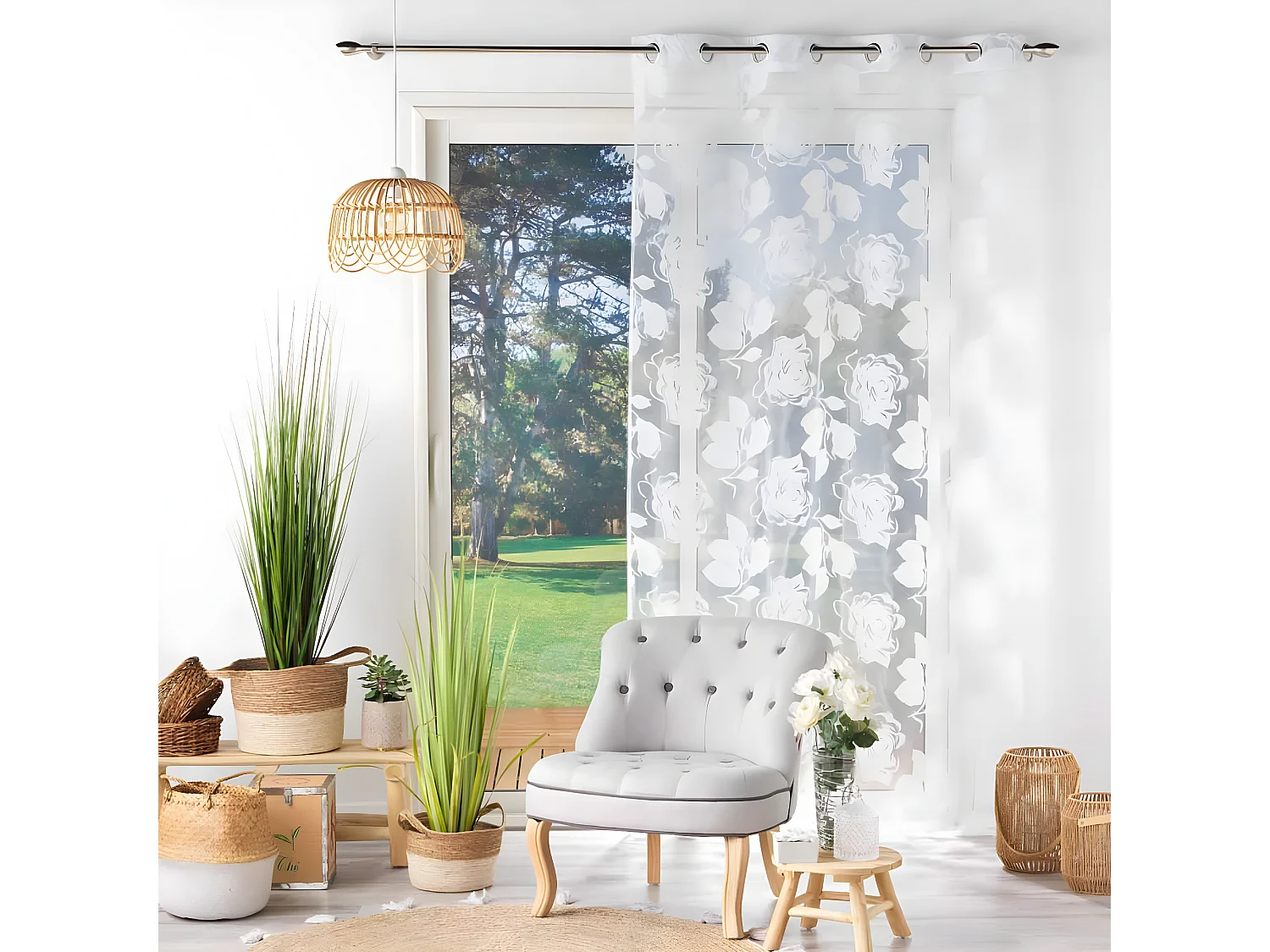 Rideau Voilage à Œillets "Florinella" 140x240cm Blanc