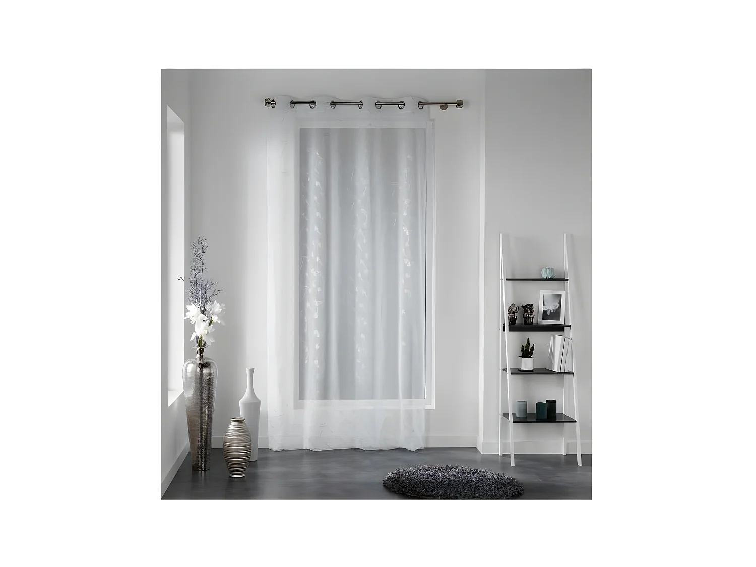 Panneau à oeillets - 140 x 240 cm - Voile sablé applique - Dalya - Blanc