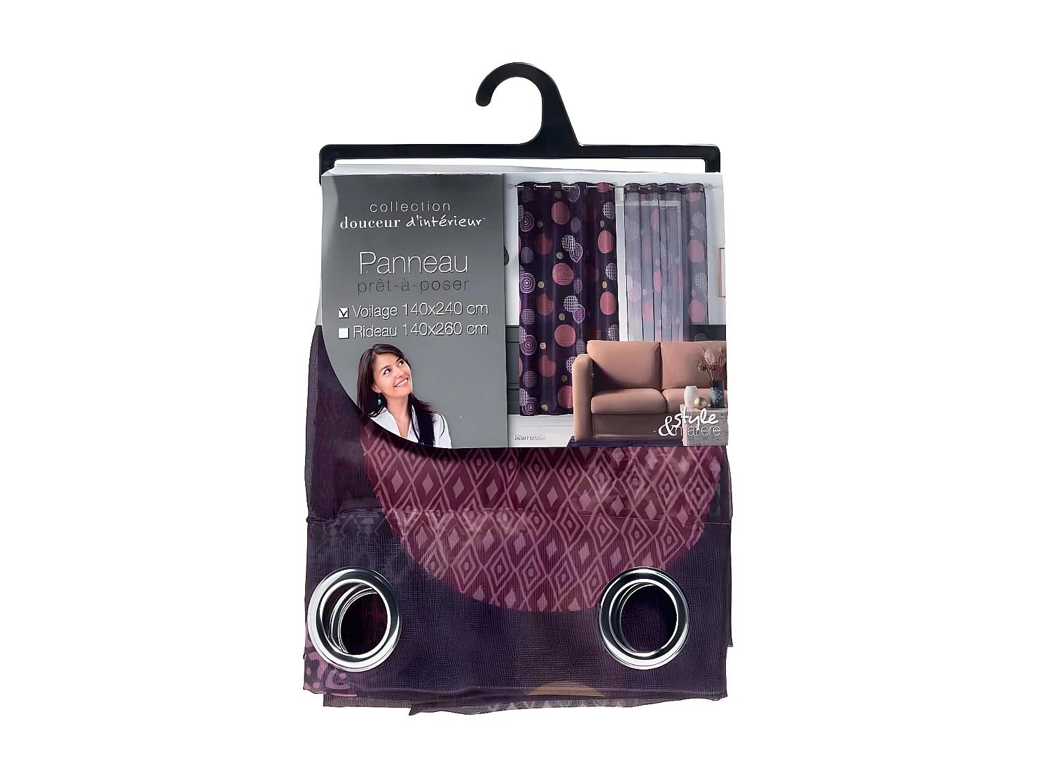 Rideau Voilage à Œillets "Prem" 140x240cm Prune