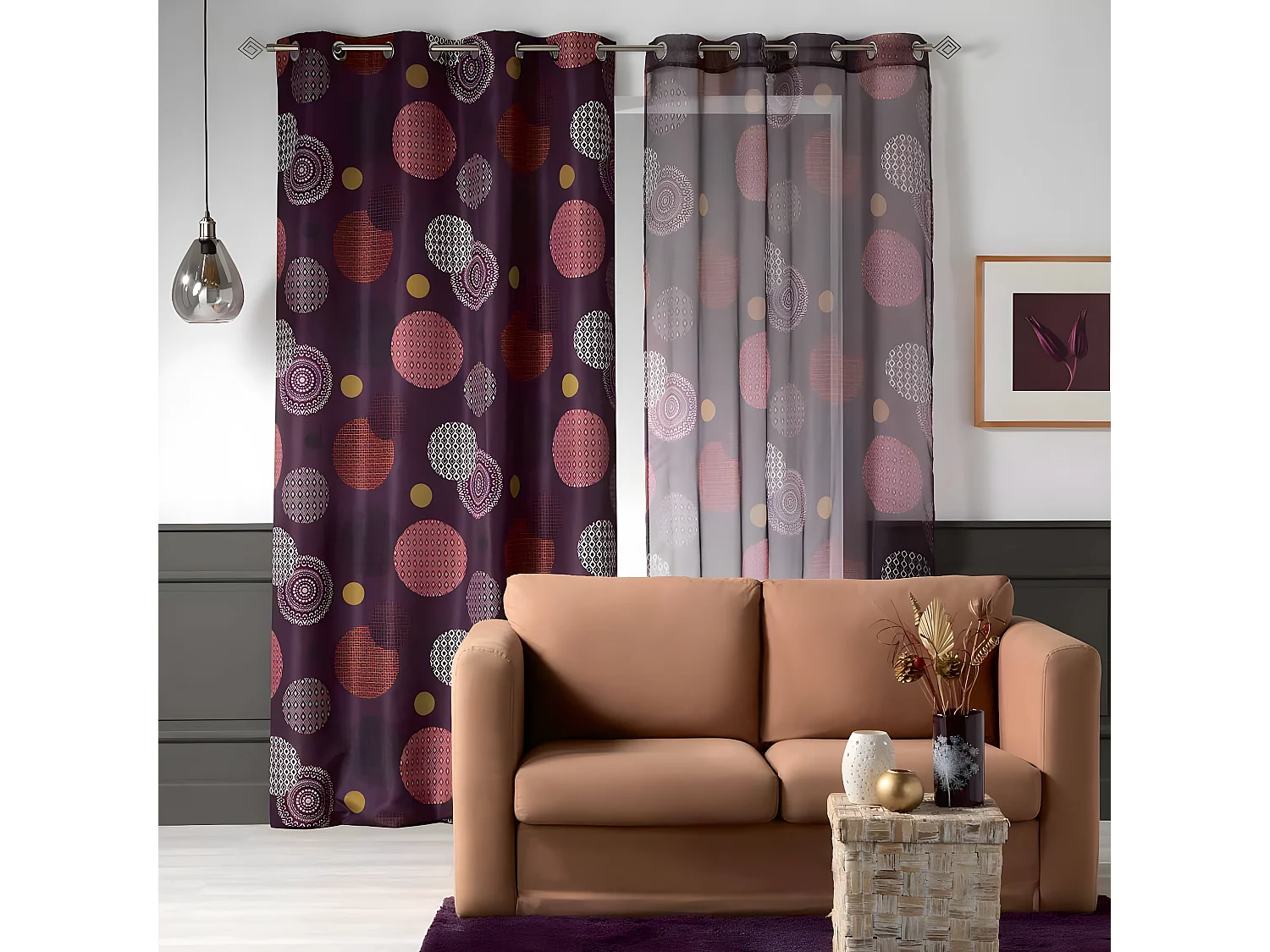 Rideau Voilage à Œillets "Prem" 140x240cm Prune