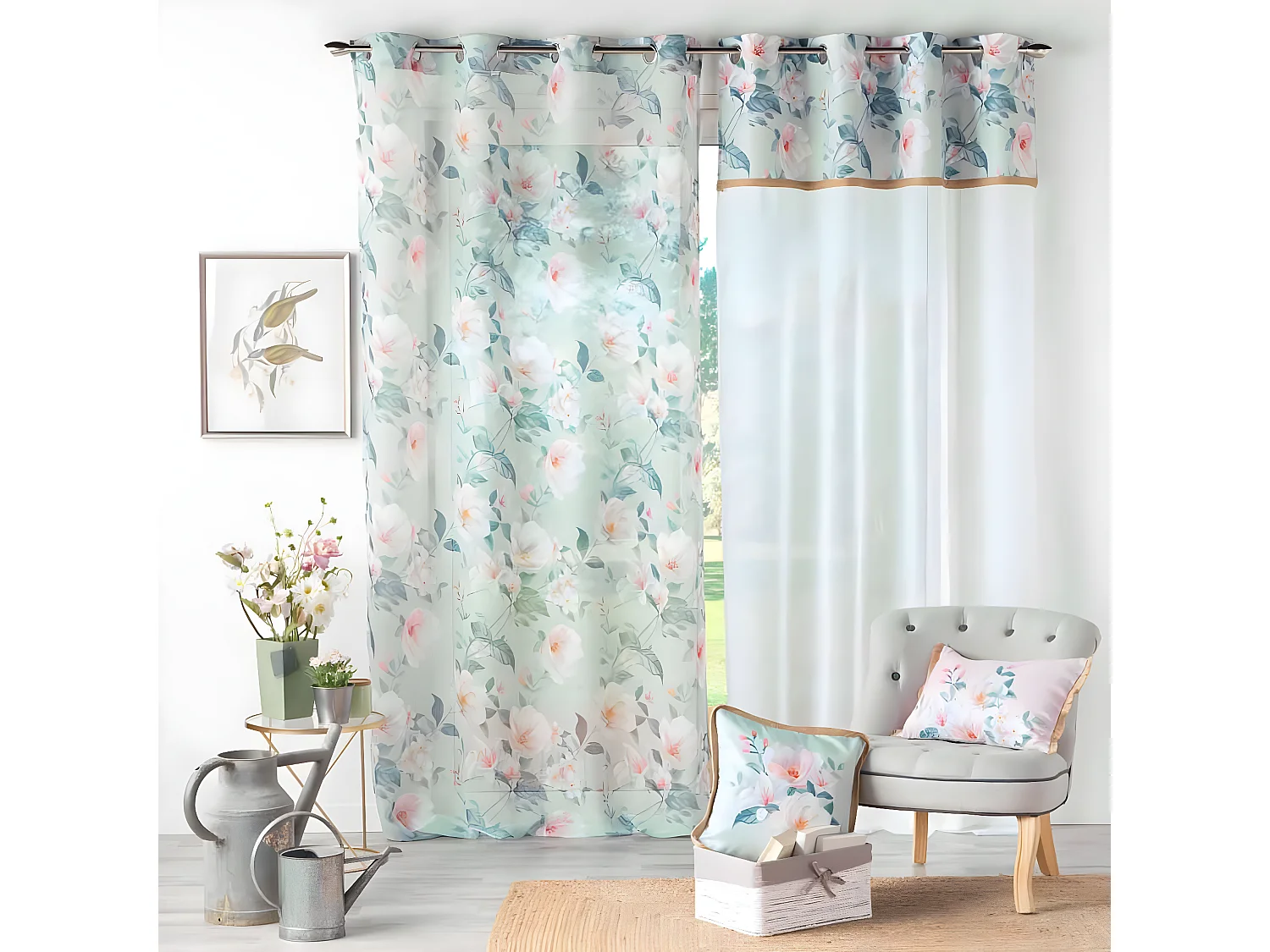 Rideau Voilage Imprimé "Alissia" 140x240cm Menthe