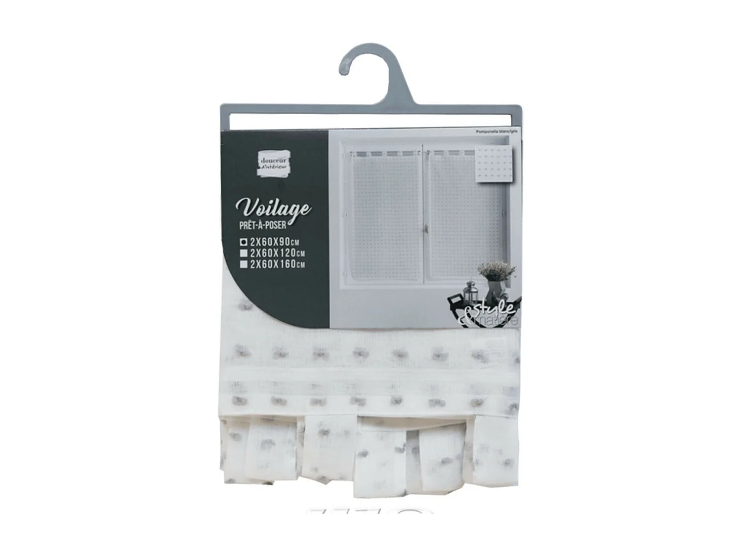 Paire de Voilages "Pomponella" 60x90cm Gris