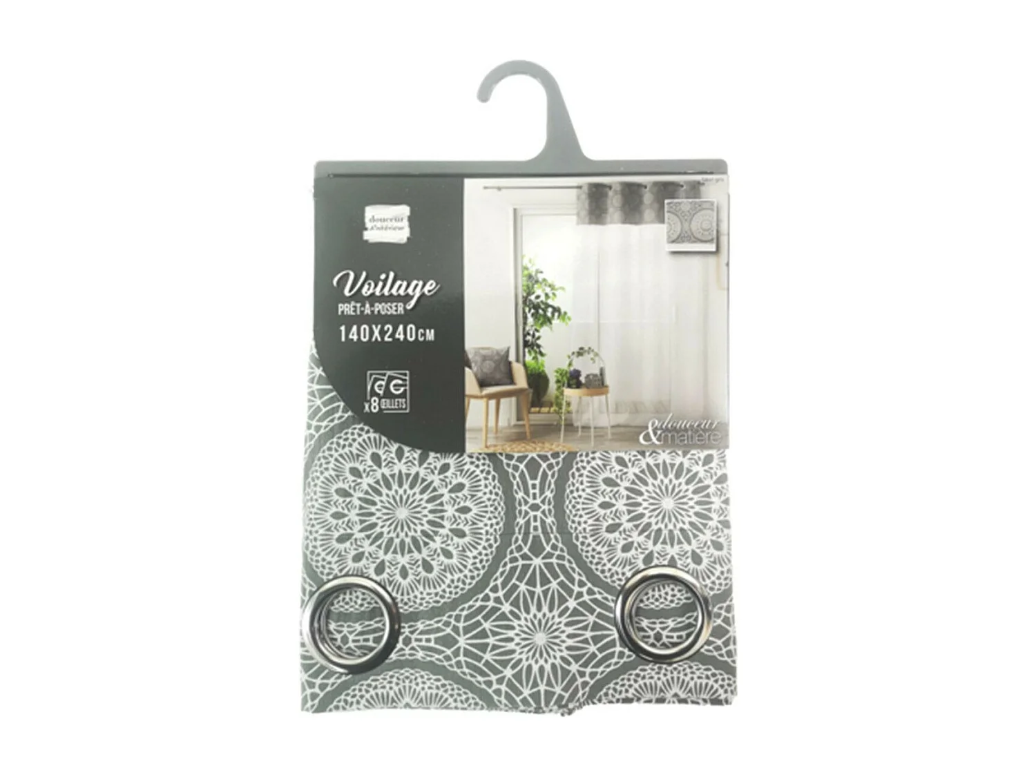Rideau Voilage à Œillets "Sibel" 140x240cm Gris