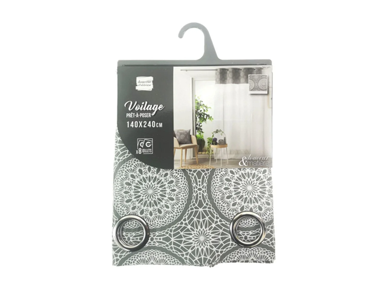 Rideau Voilage à Œillets "Sibel" 140x240cm Gris