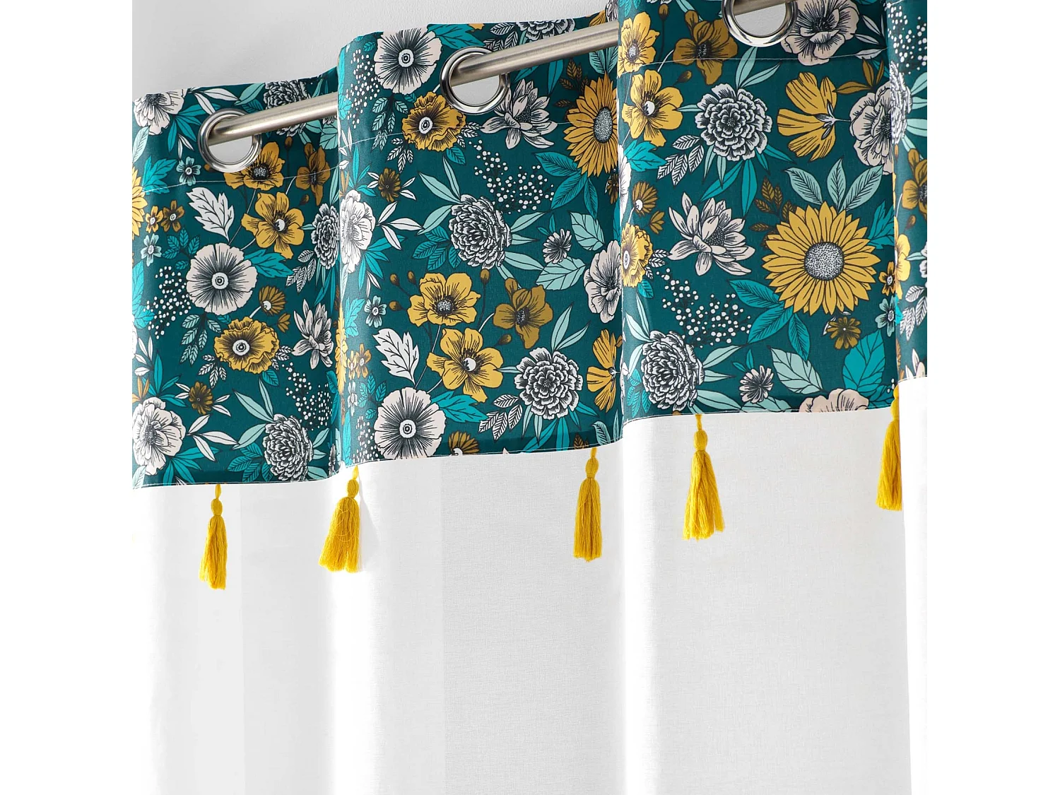 Rideau Voilage à Œillets "Bohoflora" 140x240cm Bleu