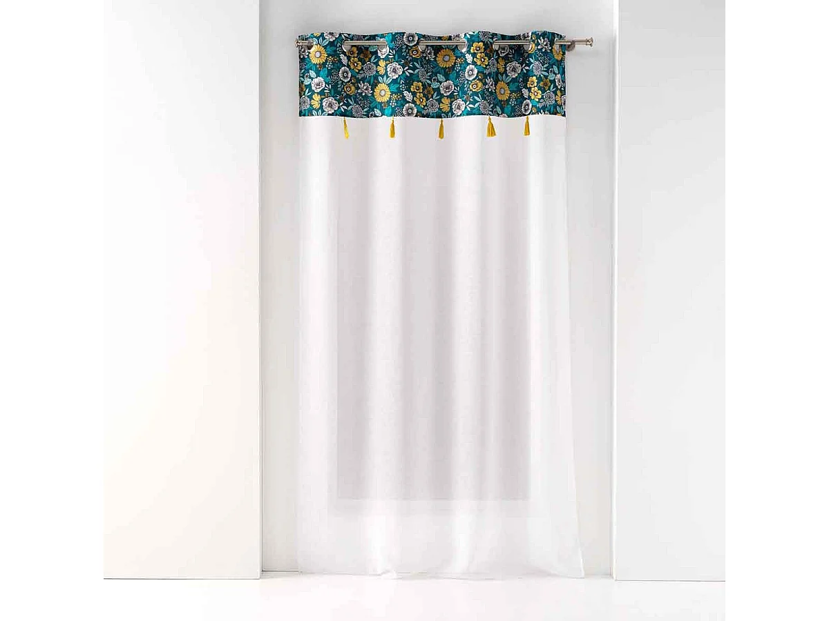 Rideau Voilage à Œillets "Bohoflora" 140x240cm Bleu