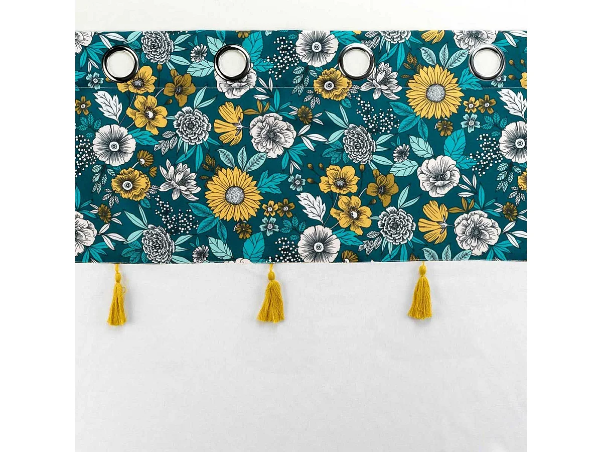 Rideau Voilage à Œillets "Bohoflora" 140x240cm Bleu
