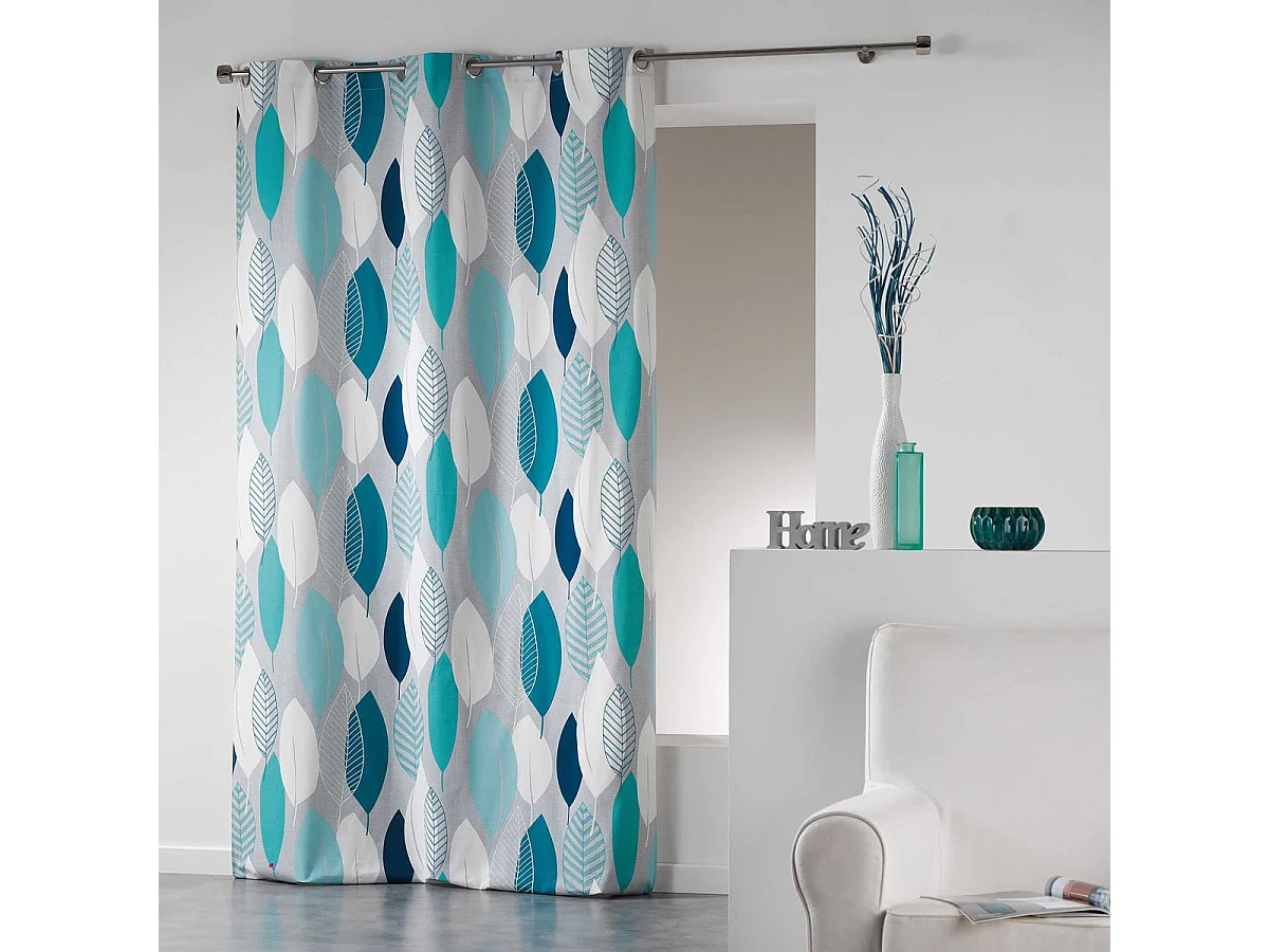 Rideau Imprimé "Leafy" 140x240cm Bleu