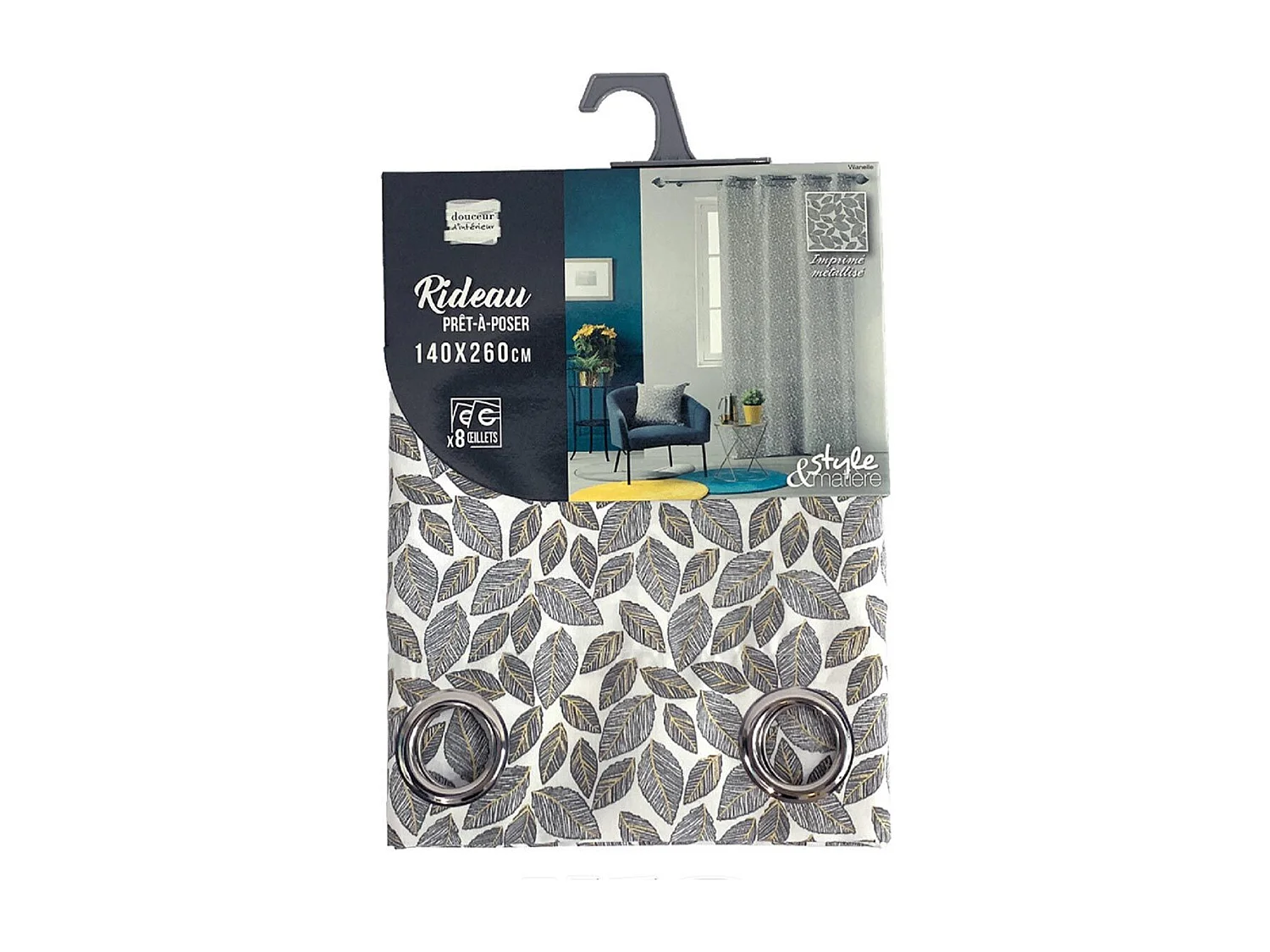 Rideau à Œillets Imprimé "Vilanelle" 140x260cm Gris